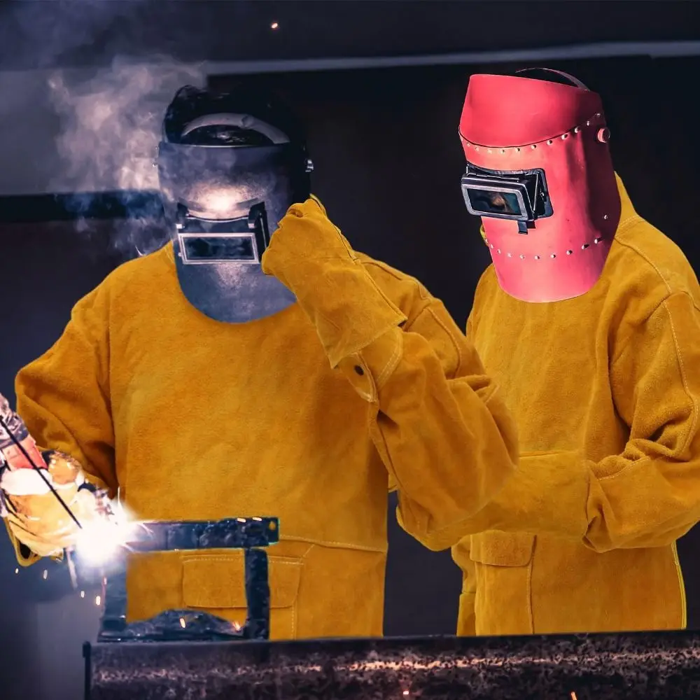 Cowhide Leather Welding Clothes Flame Retardant High Collar Welding Work Clothes Heat Resistant Wear Resistant Welding Apron