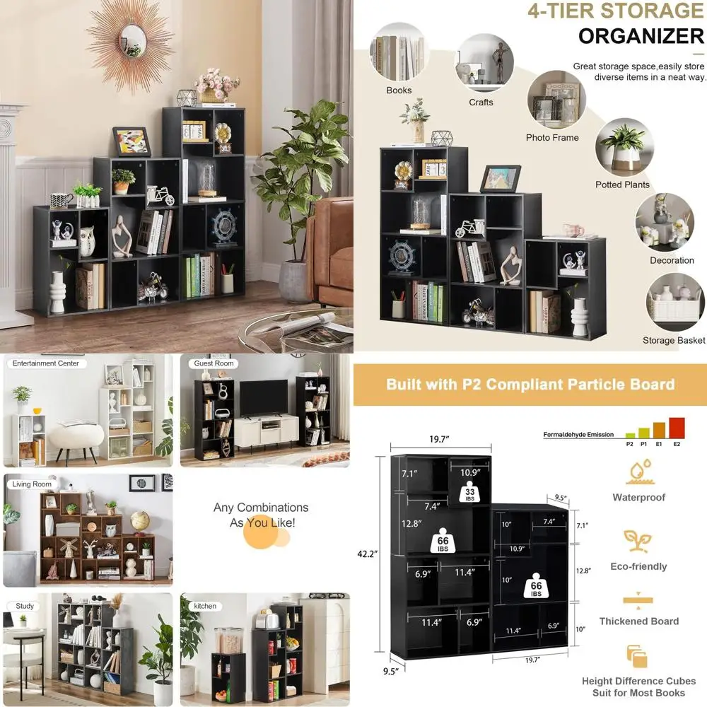 

Double-Tier Cube Bookshelf Set, Holds Large Hardcovers, 9.3 x 10-12.8, Black, Free-Standing for Home and Office