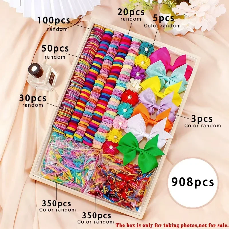 850-teiliges Set aus Grosgrain-Bändern für Kinder-Haaraccessoires, nahtloses Design, hohe Elastizität, Haargummis für Mädchen, bunte Haarbänder. – Detail 2
