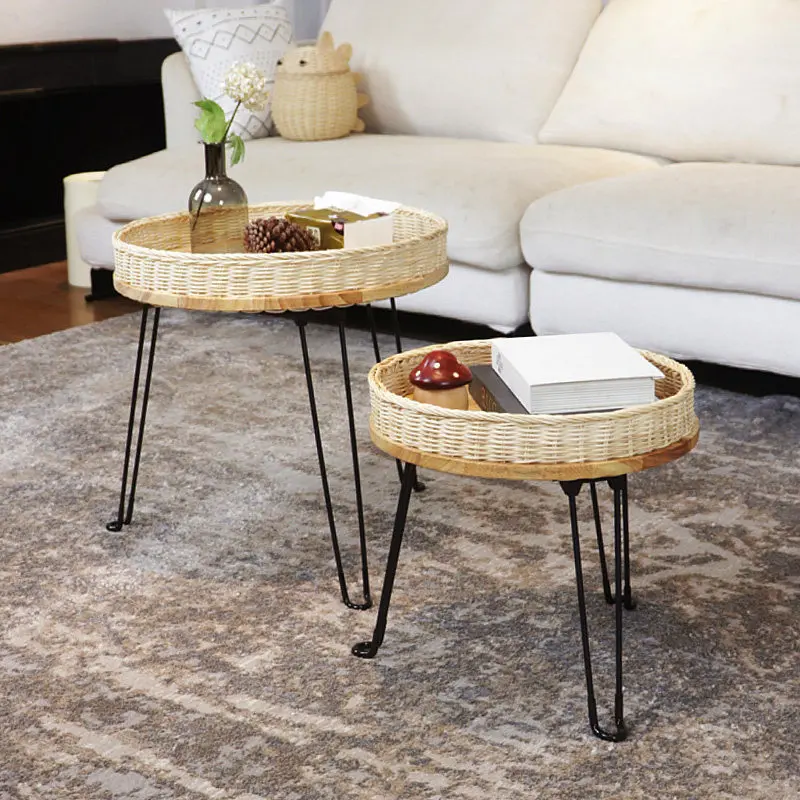 Rattan-Kaffeetische, zusammenklappbar, mit Stauraum, für Wohnzimmer, Schlafzimmer, Kaffeetische, einfache Originalität, Wohnmöbel, Teapoy HQ40CJ