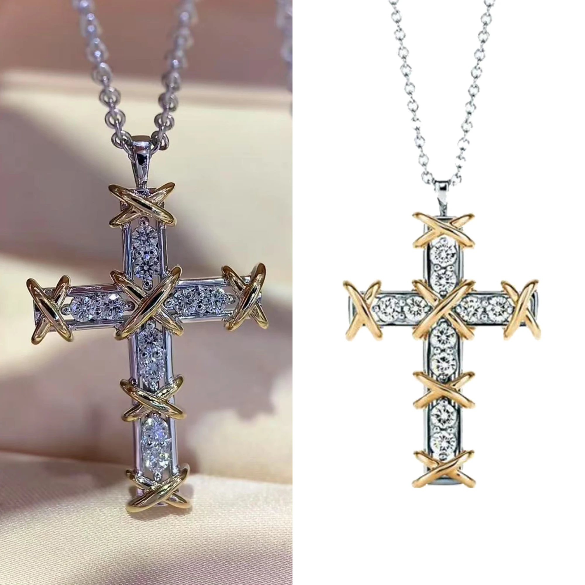 

Ожерелье с подвеской в виде креста с бриллиантами из чистого серебра S925, модное легкое роскошное ожерелье Jean Schlumberger по серии