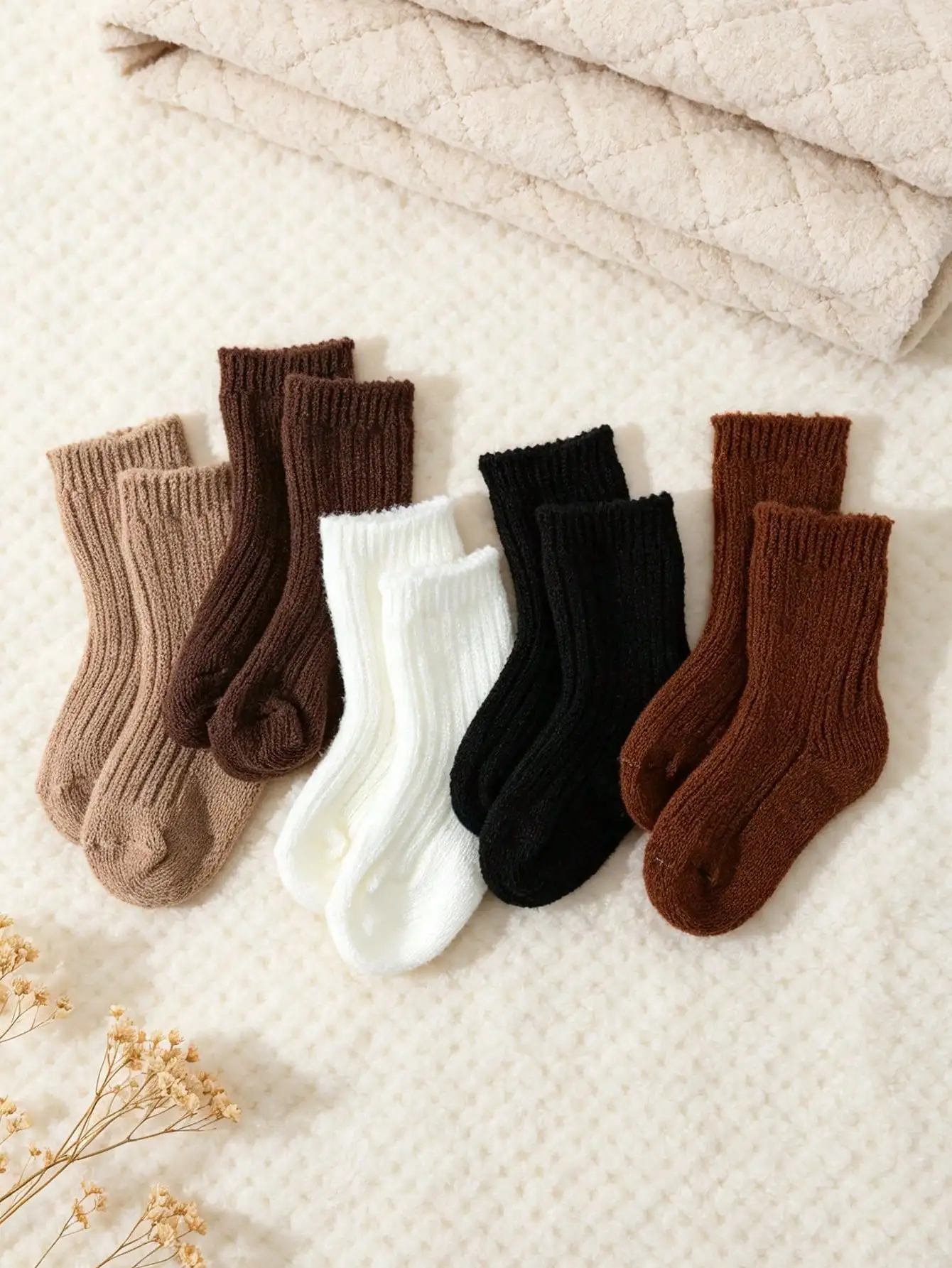 5 Paar Baby- und Kinder-Fleece-gefütterte Stricksocken, dicke warme Thermosocken, Unisex-Kleinkindersocken für den täglichen Gebrauch im Herbst und Winter. – Detail 9