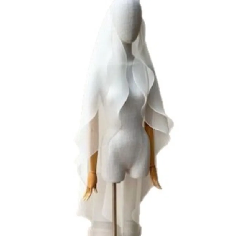 Bride Wedding Veil Two Layers Multi-layer Curled Edge Simple White Photo Veil Double Layer Fashionable image 5