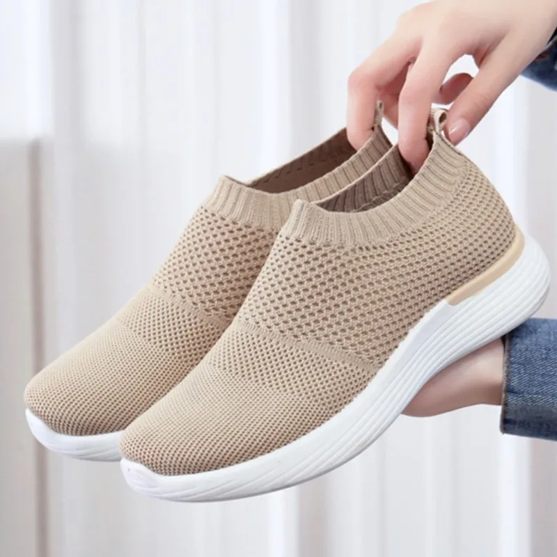 Crestar Women Casual Sports Shoes Outdoor Slip On Lightweight Runing Shoes Breathable Hollowing Mesh Sneakers Leisure Flat Shoes
