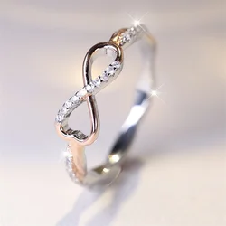 Simple Trendy 8 Shape Infinity Ring White Zircon Engagement Rings For Women Rose Gold Silver Color Wedding Band Two Tone Jewelry