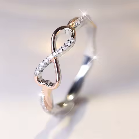 Simple Trendy 8 Shape Infinity Ring White Zircon Engagement Rings For Women Rose Gold Silver Color Wedding Band Two Tone Jewelry