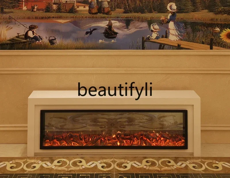 

yj5 American simple solid wood TV decorative cabinet fireplace living room bedroom background wall heater full screen custom