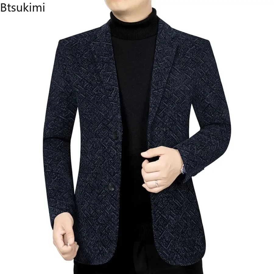 2024 Men\'s Blazers Jackets Fashion Autumn Winter Plus Velvet Thickened Warm Suits Male Handsome Trend Casual Business Suit Coats