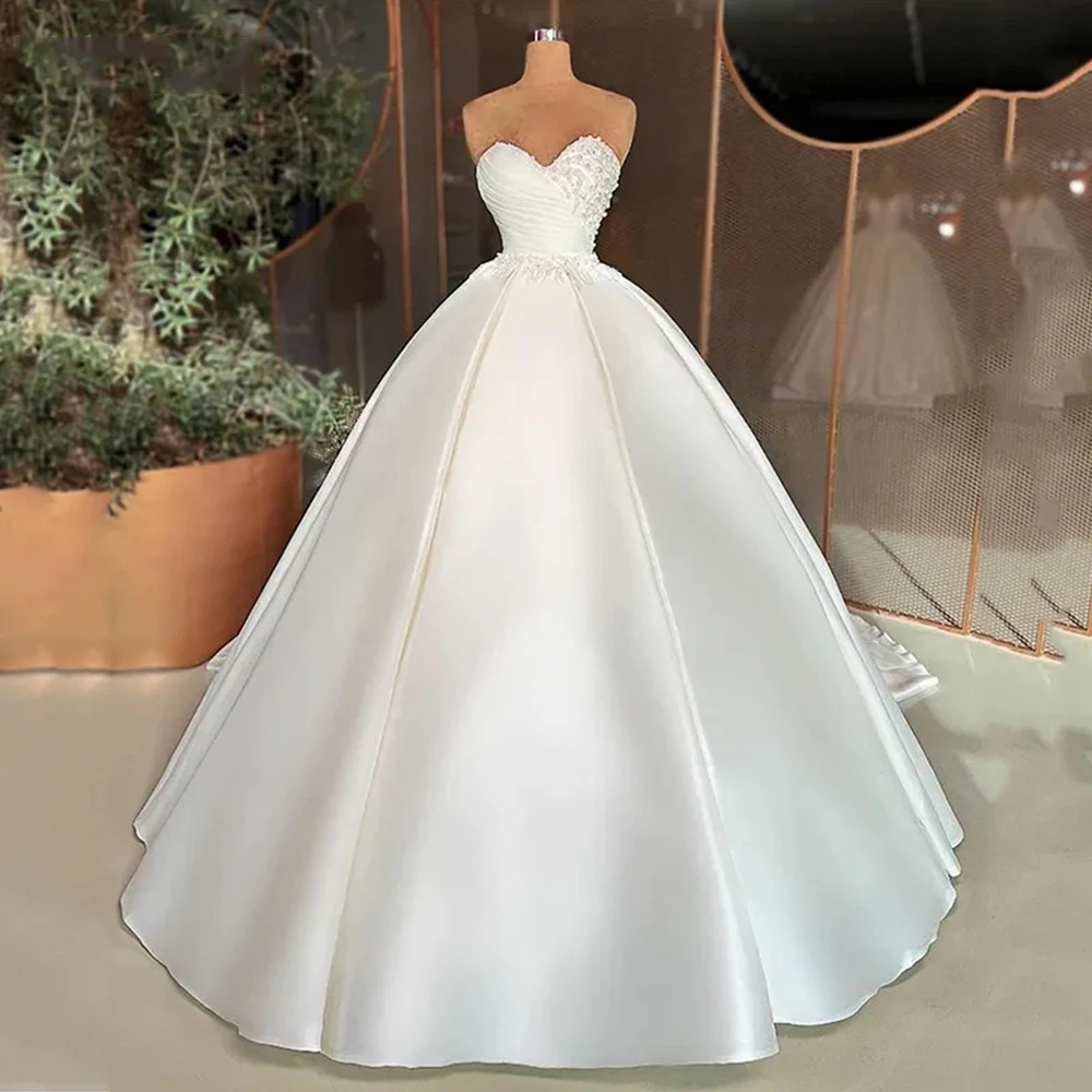 Lindos vestidos de casamento de cetim, lindo sexy applique, simples fora do ombro, sem mangas túnica fofa, vestido de noiva, personalizado, 2024