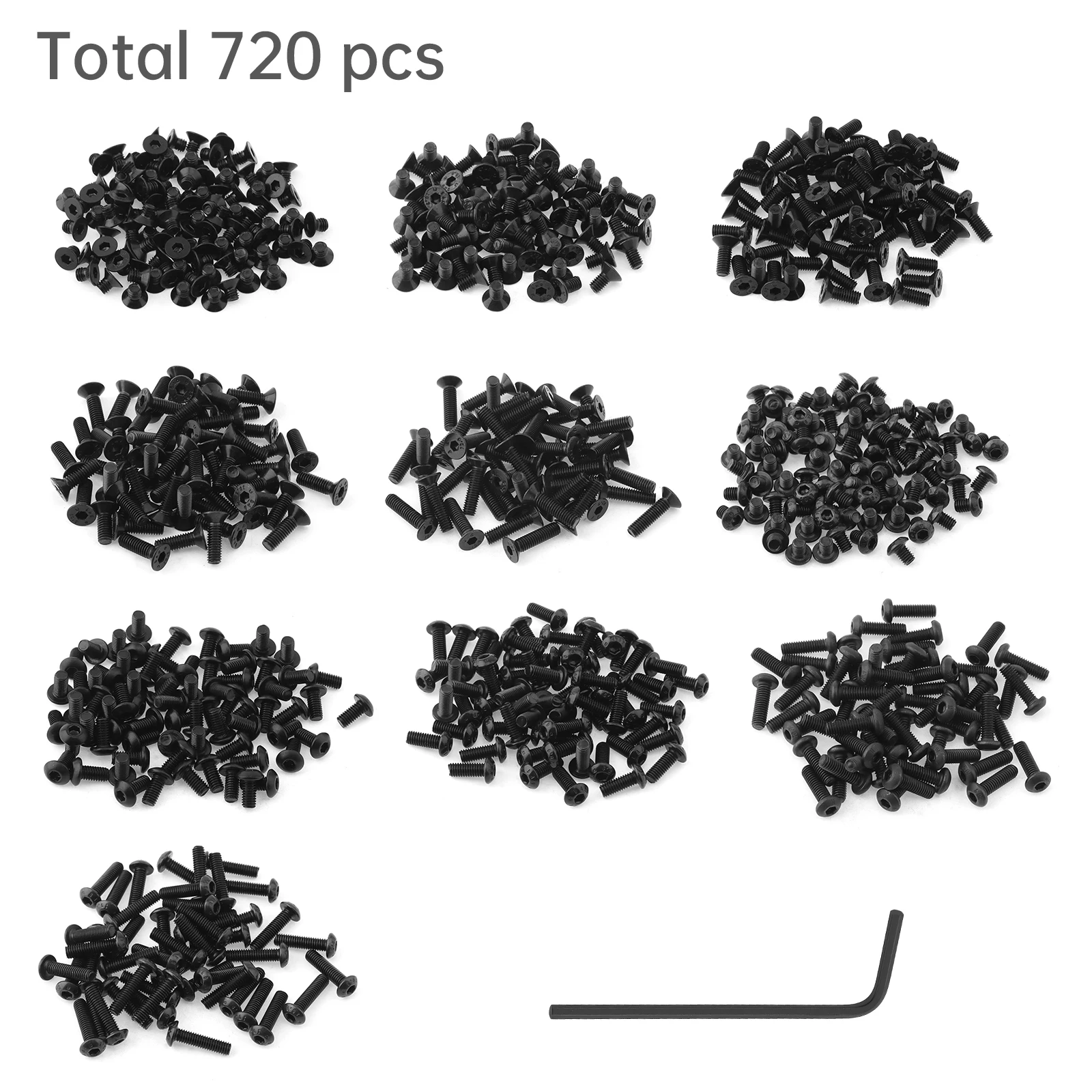 720 Pcs Zinc Plated Hex Socket Button Flat Head Metric Bolts Nut and Washers Set for DIY 3D Printer Electronics M3-0.5 x 4-12mm