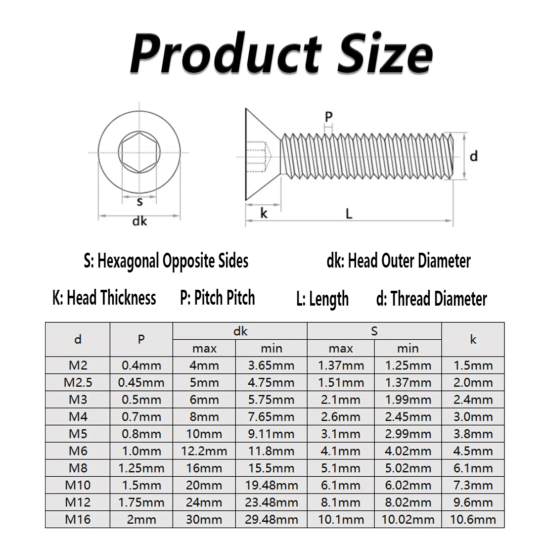 M3 M4 M5 M6 M8 M10 T2 Copper Countersunk Head Hexagon Screw Flat Head Hexagon Socket Bolt Machine Screw Hex Set Length 5mm~50mm