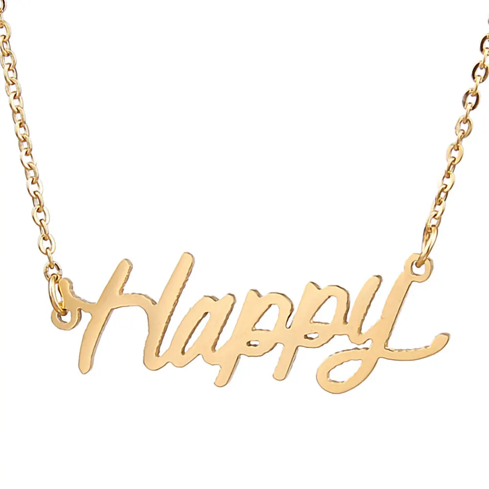 

Happy Name Necklace for Women Nameplate Pendant Stainless Steel Letters Jewelry Best Friend Gift NL2431