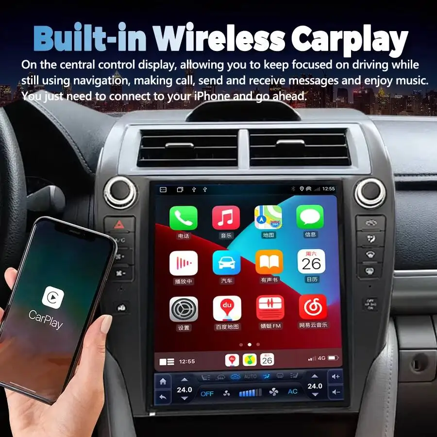 12inch Carplay Android 15 Screen For Toyota Camry 7 XV 50 55 US Version 2012-2017 Car Radio Multimedia GPS Video Player CarPlay