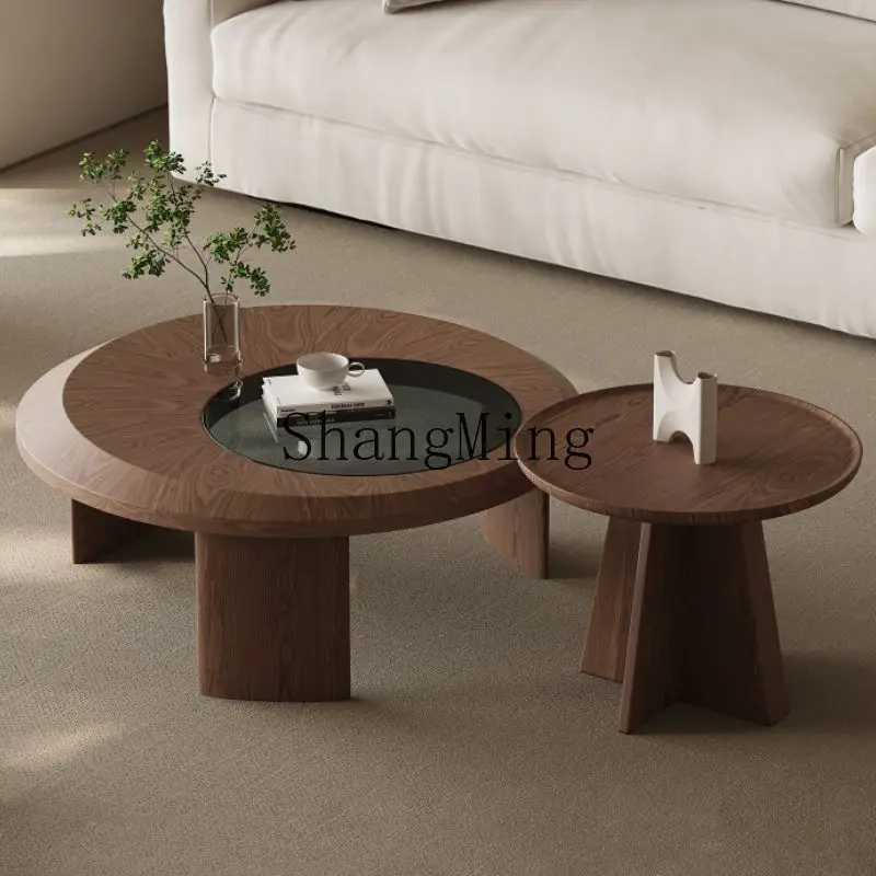 

ZYY modern simple light luxury walnut coffee table combination round new Chinese coffee table living room home