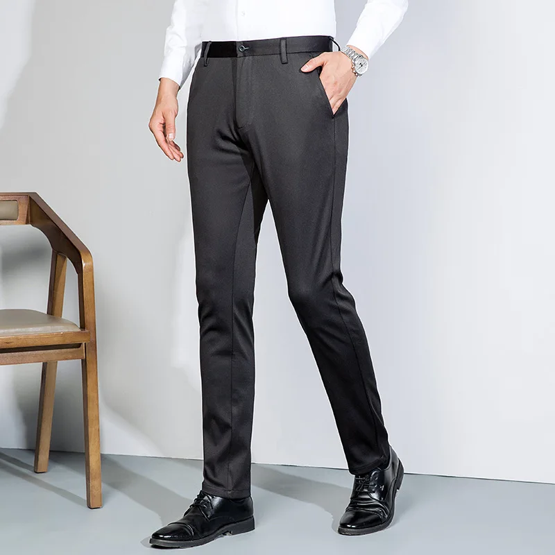 

Fashions Slim Fit Formal Trousers Mens Autumn Winter High Quality Brand Business Casual Black Blue Gray Stretch Long Pants Men
