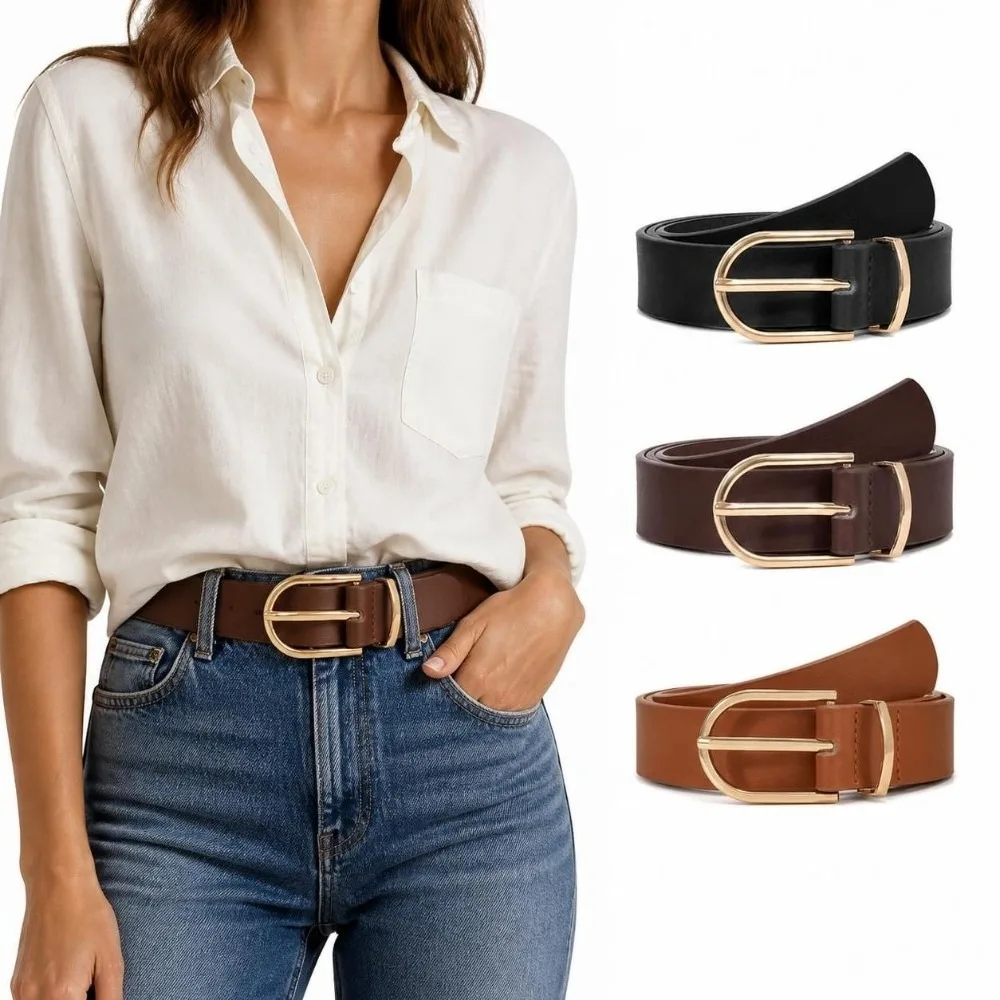 Fashion Oval Pin Buckle PU Leather Belt Slim Width Casual Decorative Belt Versatile Waist Belt For Women