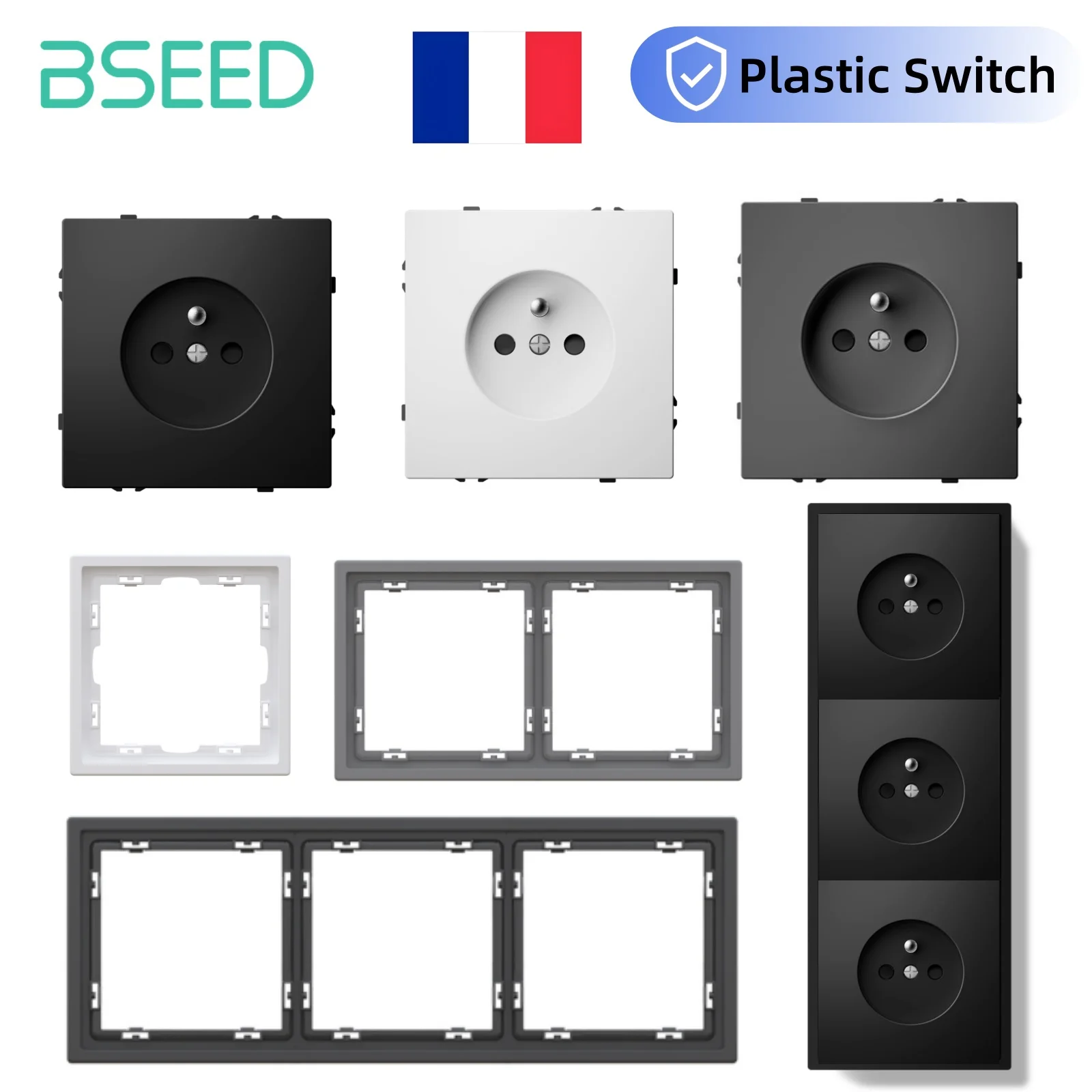 

BSEED DIY FR Модуль розетки USB-телефон Запчасти для быстрой зарядки Настенный светильник Большая вилка Пластиковая рамка Комбинация серии E