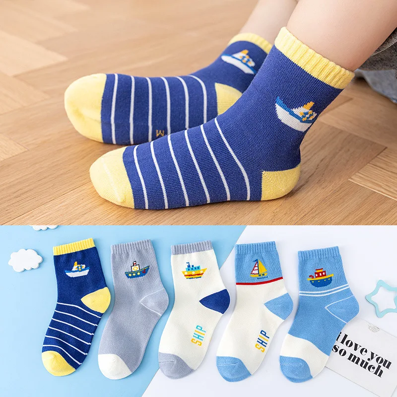 5 Pairs Children Sock Medium Length Anime CartoonComfort Warm High Quality Kids Baby Socks Boy Socks Four Seasons