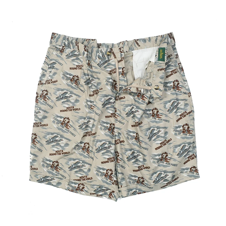 

Loose Casual Pilot Print Shorts Double Pleat Wide Leg Five-Point Mid-Pants Summer Youth Fashion Straight Leg Zipper Waist