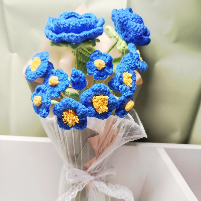 

Blue Bouquet Flower for Birthday Graduation Gift for Women Girlfriend showpiece for home decoration flower Crochet Soft flowers