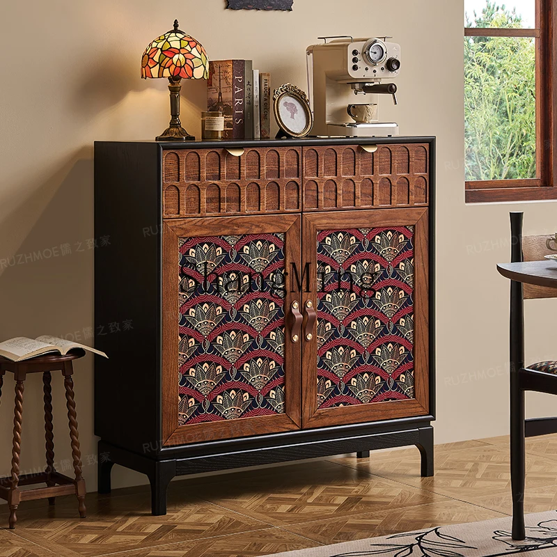 

FG vintage solid wood sideboard, wall-to-wall two-color storage cabinet, pantry living room, storage cabinet