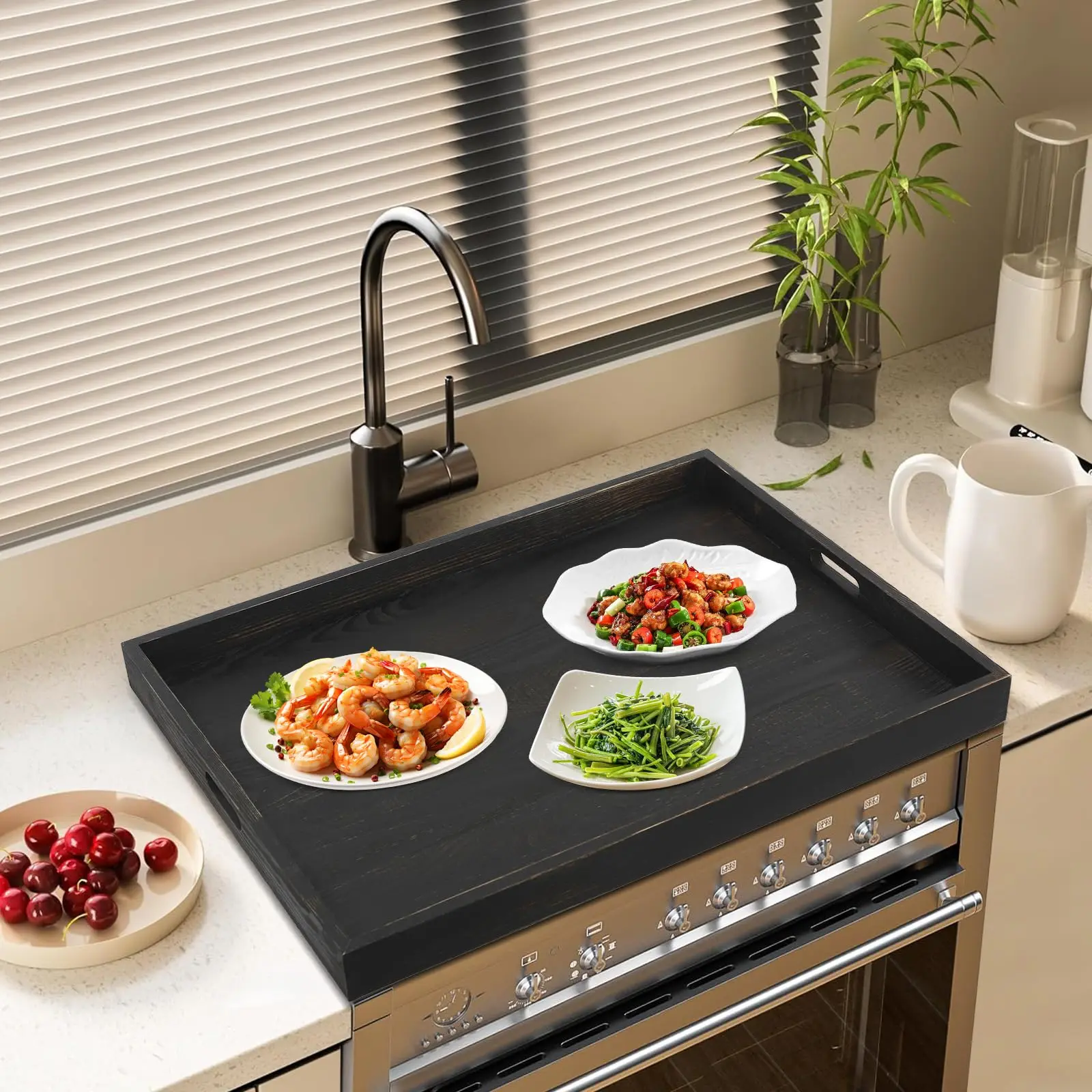 غطاء موقد لوح المعكرونة، أغطية علوية للموقد الخشبي مقاس 30 × 22 بوصة لموقد الزجاج والموقد الكهربائي، موقد غاز، خشبي S