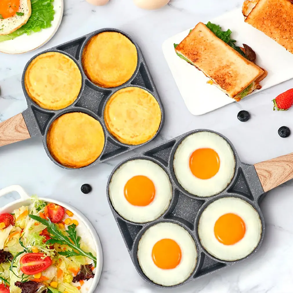 4-hole Omelet Pan Frying Pot Thickened Non-stick Egg Pancake Steak Cooking Pan Hamburg bread Breakfast Maker Induction cooker