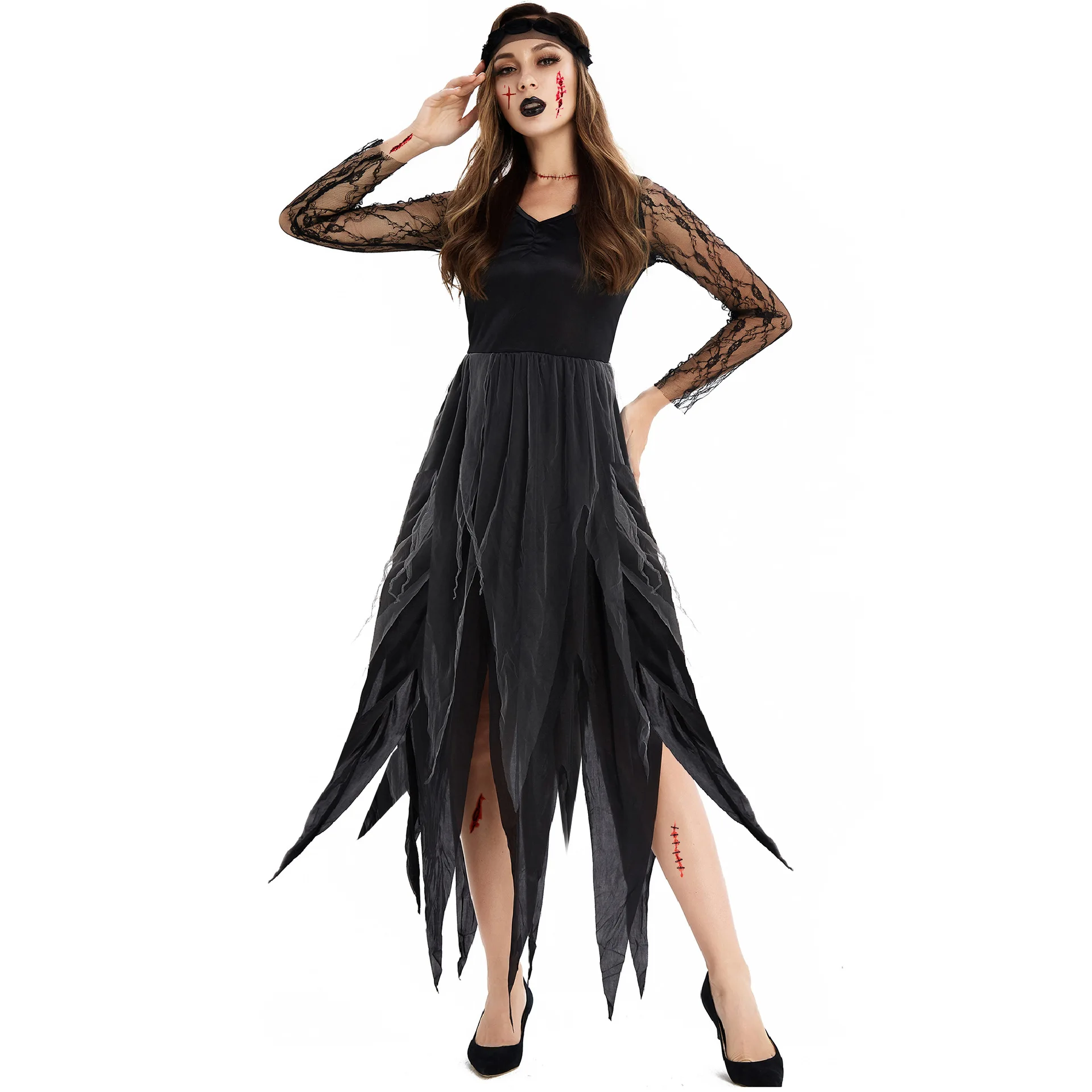 MXXL nouveau loween Zombie mariées fantôme mariée Costume femmes ethnique scène Costume blanc mariage Dr avec taches de sang