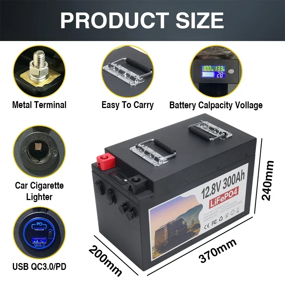 12.8V 200Ah LiFePO4 Battery Pack Built-in 100A BMS 6000+ Cycles Life For RV Campers Golf Cart Off-Road Solar Wind Energy storage