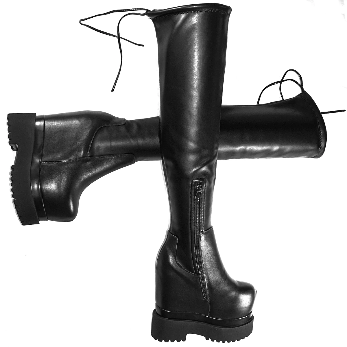 16 cm High Heel Winter Pumps Plus Größe 40 41 Schuhe Frauen Kuh Leder Keile Schnee Stiefel Runde Kappe Mode turnschuhe Große Größe Schuhe – Detail 7