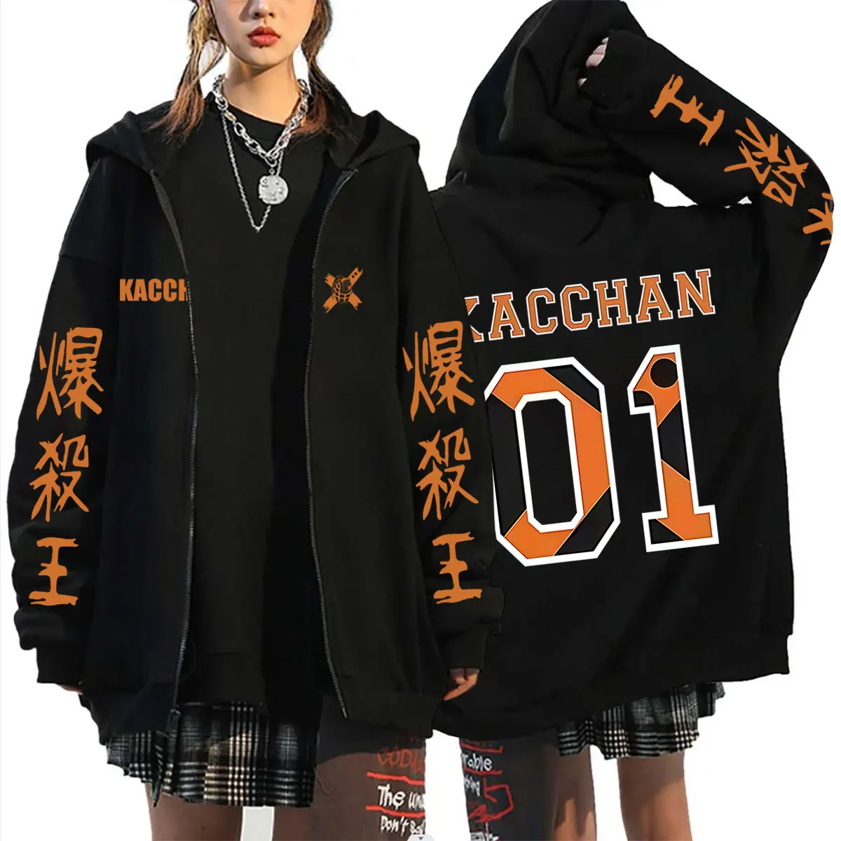 Customization Anime My Hero Academia Bakugou Katsuki Zipper Hoodie Men Women Cartoon Cosplay Zip Up Hoodies Male Casual Retro Ov