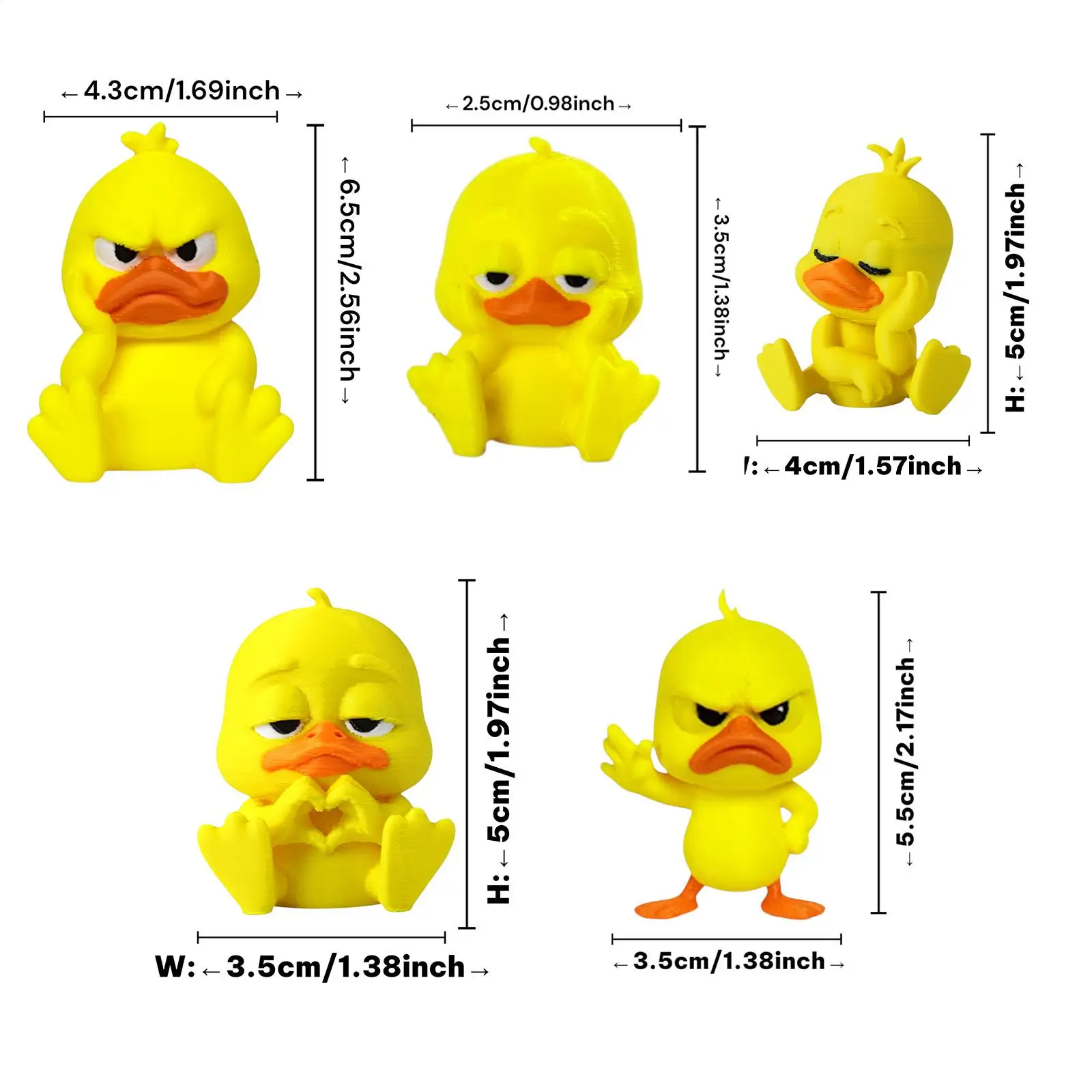 5PCS 3D Printed Creative Angry Duck Set Desktop Ornament Cute Weird Duck Car Interior Decor Funny Birthday Gift Duck Figurine view 6