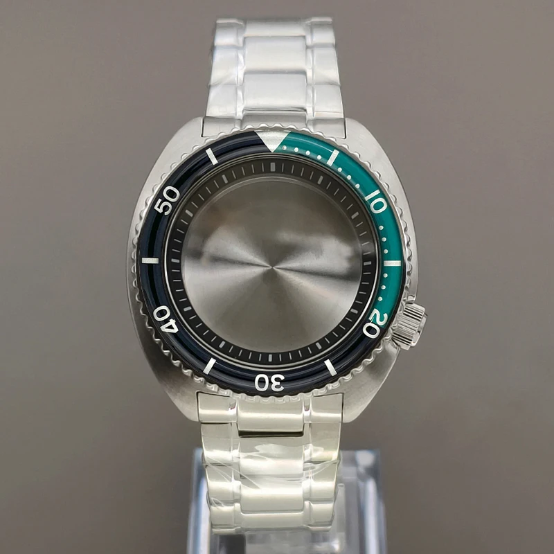 

Mod NH35 Case 6105 Turtle Abalone Case Sapphire Crystal Glass Fits for 7S26 4R NH35 NH36 Movement With Steel Band Men Watch Case