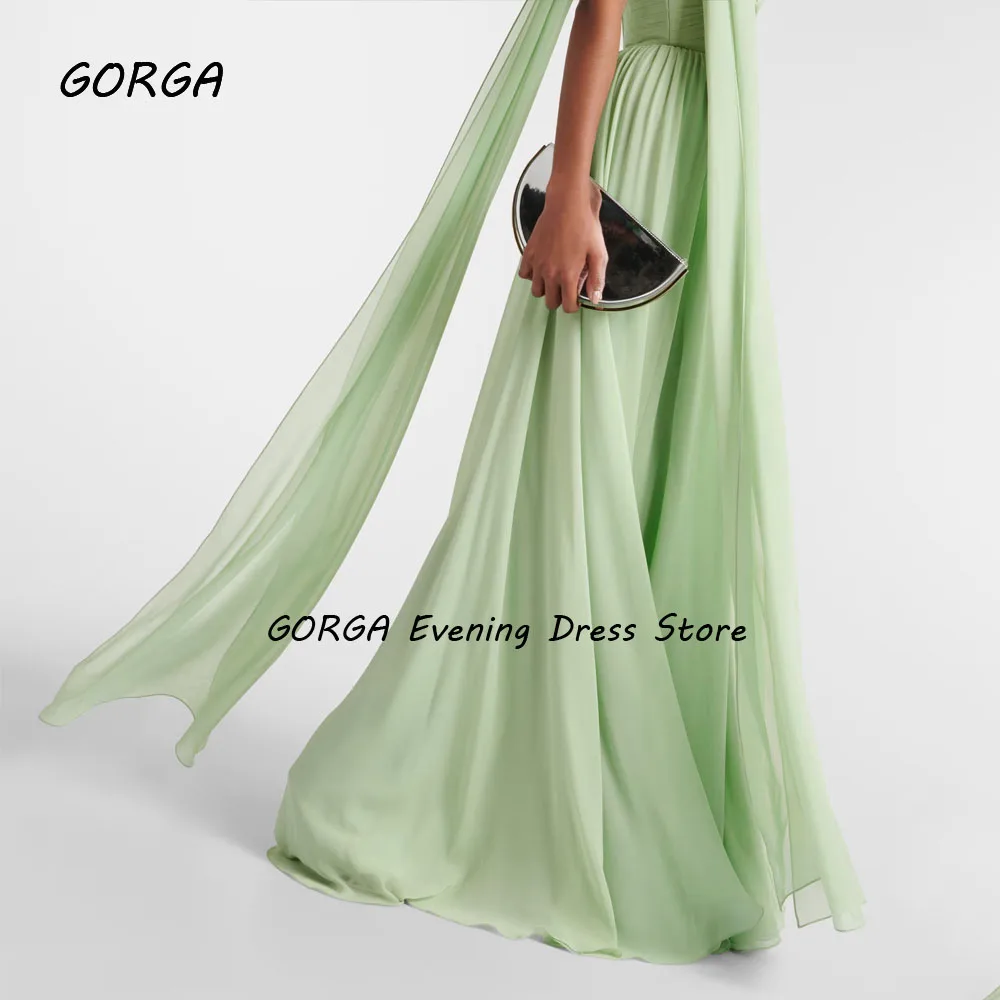 GORGA Simple Green Strapless Chiffon A-LINE Prom dress 2024 Slim Backless Floor-Length Formal Evening Dress