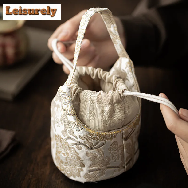 Chinese Brocade Drawstring Tea Cozies Japanese Tea Cozy for Teapot Portable Bag Travel Tea Set Bag Chinese Tea Set Accessories view 4