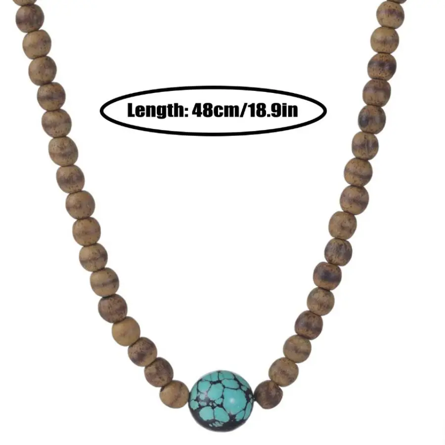 Handmade Genuine Agarwood Mini Bead Choker with Turquoise Ball Pendant Fashion Jewelry Gift for Him view 6