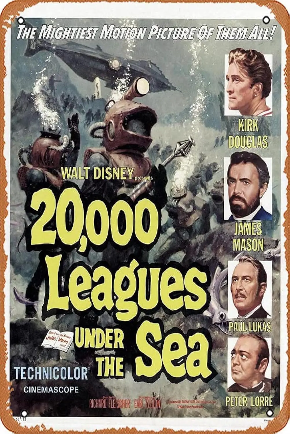 Vintage Movie Art - 20,000 Leagues Under The Sea 0396 - Poster | Canvas Wall Art Print Vintage Metal Tin Sign Poster Retro Garag
