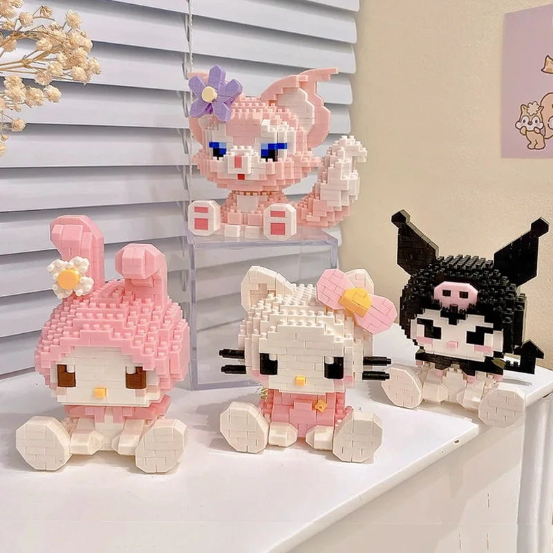 Micro Building Blocks Hello Kitty Kuromi My Melody Cinnamoroll Cartoon Figure DIY Assembly Decor Gift for Girls Toys Gift
