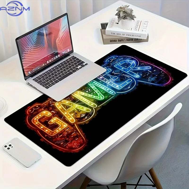 1pc Large Gaming E-sports Computer Thickened Fluorescent Mouse Pad, Game Player Pattern Printed Desktop Pad, Black Non-Slip Mous