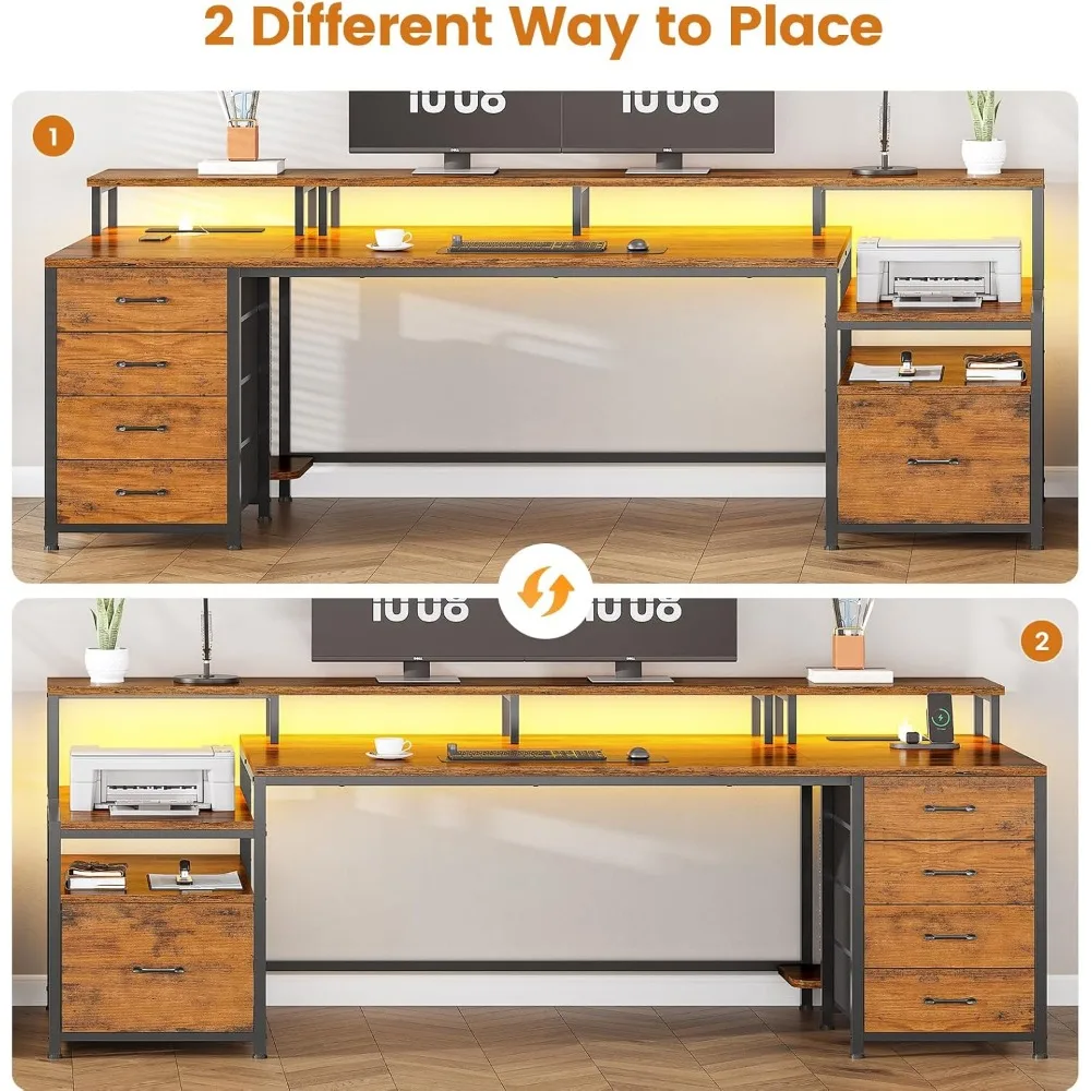 Home Office Desk with File Drawer & Power Outlet, Computer Desk with Drawer, Storage Shelves, Monitor Shelf ,Customized