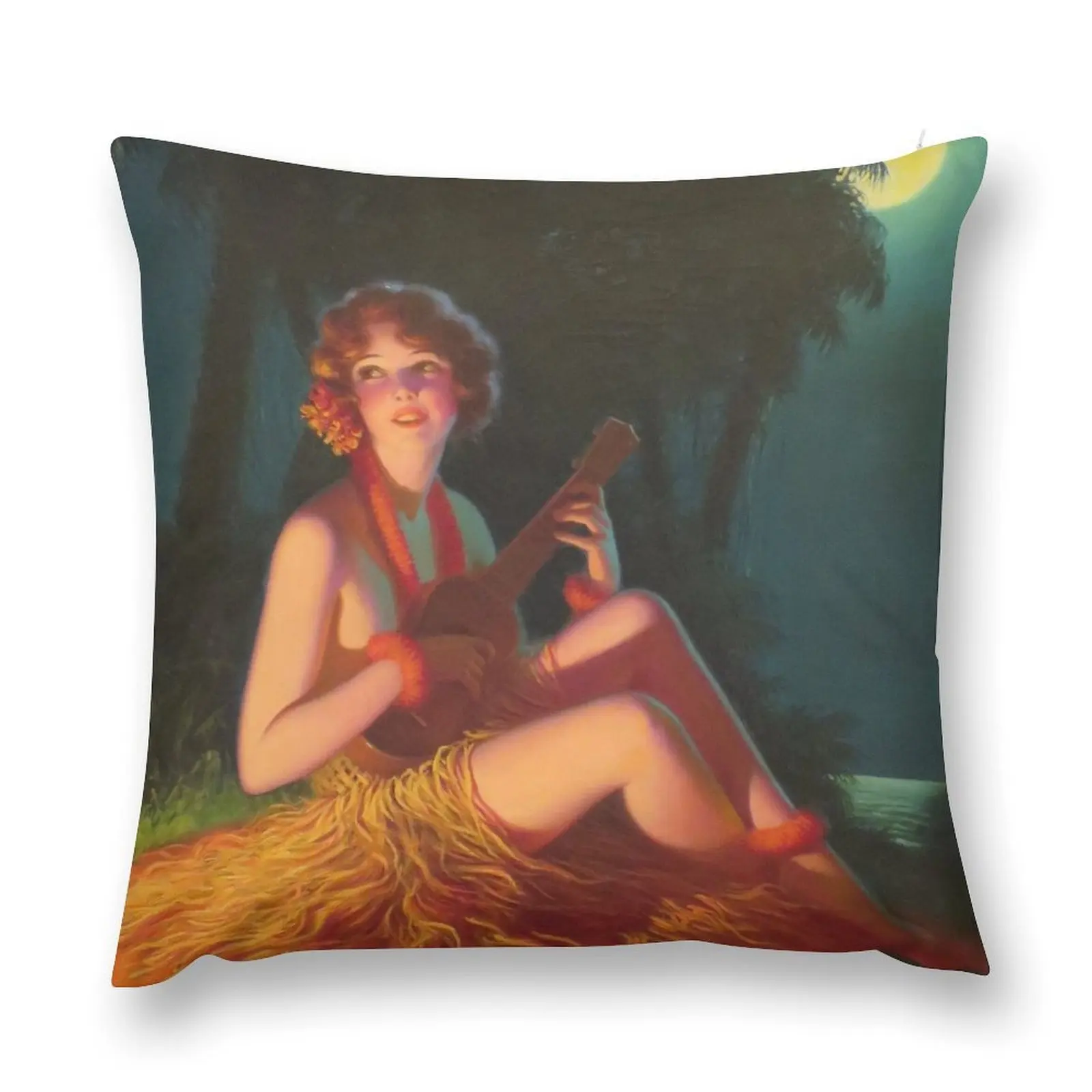 

Girl in Moonlight with Banjo Ukulele Throw Pillow autumn decoration Pillow Cases Pillowcases Bed Cushions pillow