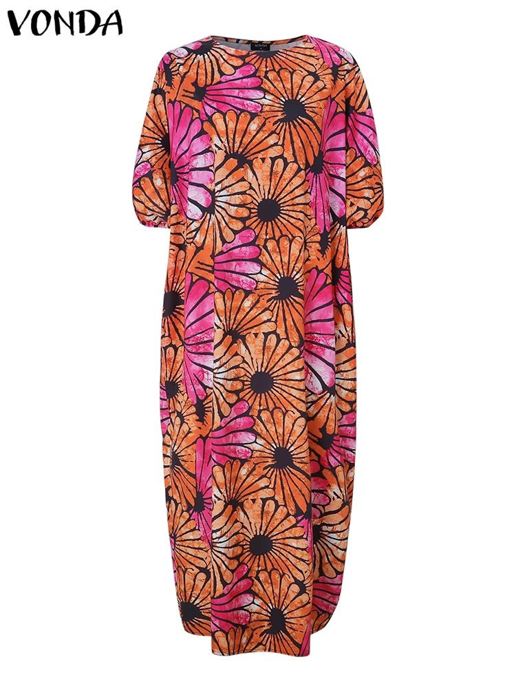 فستان نسائي عتيق من فوندا مقاس كبير للحفلات فيستدو 2025 مطبوع ماكسي طويل بوهيمي بأكمام واسعة رداء نسائي 5XL #2