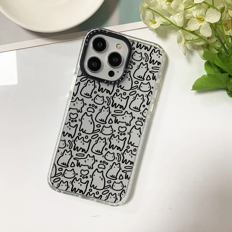 Clear Silicone Soft Case For Iphone 11 14 15 Pro Max Art Cat Line Painting Funda 12 13 Pro 7 8 Plus SE2 XR XS Shockproof Bumper