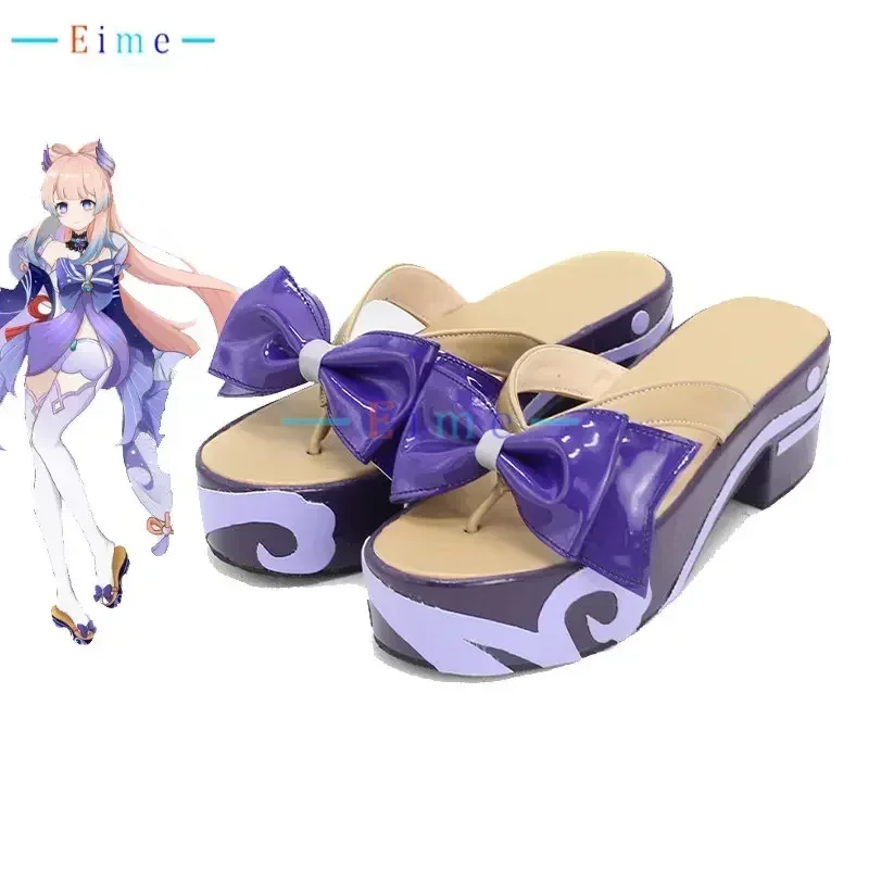 Sangonomiya Kokomi Cosplay Shoes with Bow Game Genshin Impact Cosplay High Heel Slippers Halloween Carnival Boots Custom Made