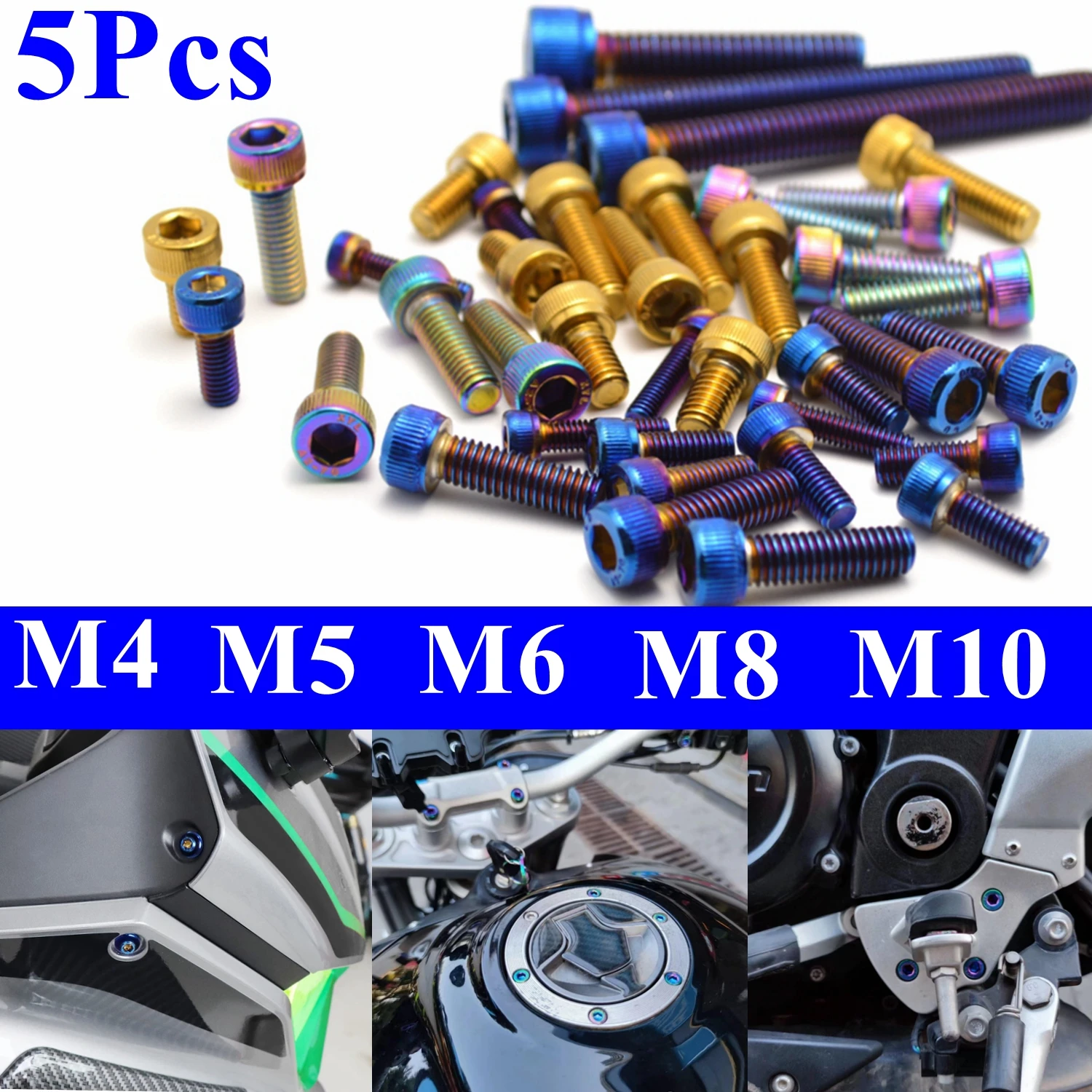 5Pcs M4x10/M4x12/M5x10/M5x8/M5x12/M6x8/M6x10/M6x16/M6x20/M8x16/M8x20 Stainless Steel Screws Suitable for Motorcycles, Bicycles