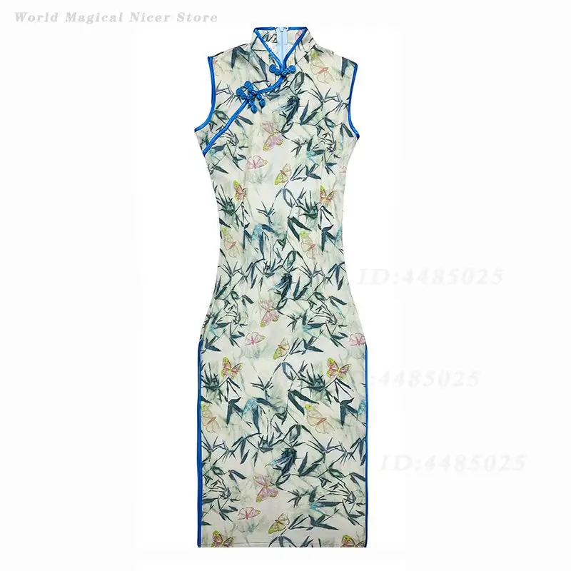 New Summer Sleeveless Luxury Gorgeous Modified New Chinese Qipao Elegant Daily Oriental Maxi Dress for Young Girls