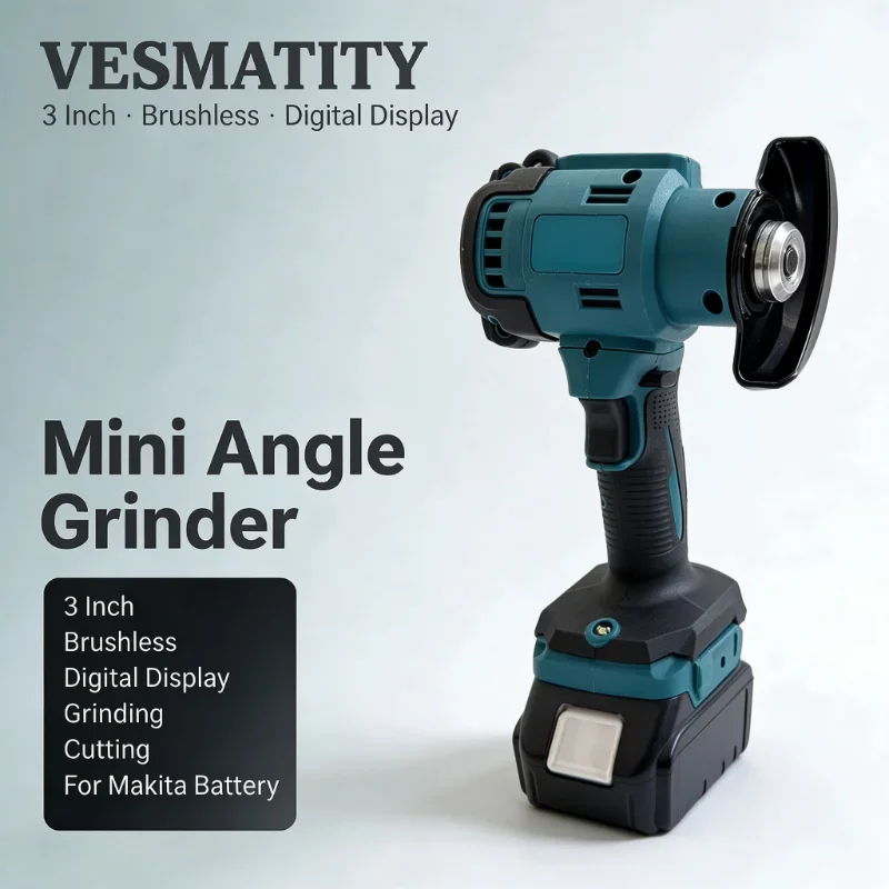 VESMATITY 3 Inch Brushless Mini Angle Grinder Digital Display Grinding Cutting Tool for Makita Battery