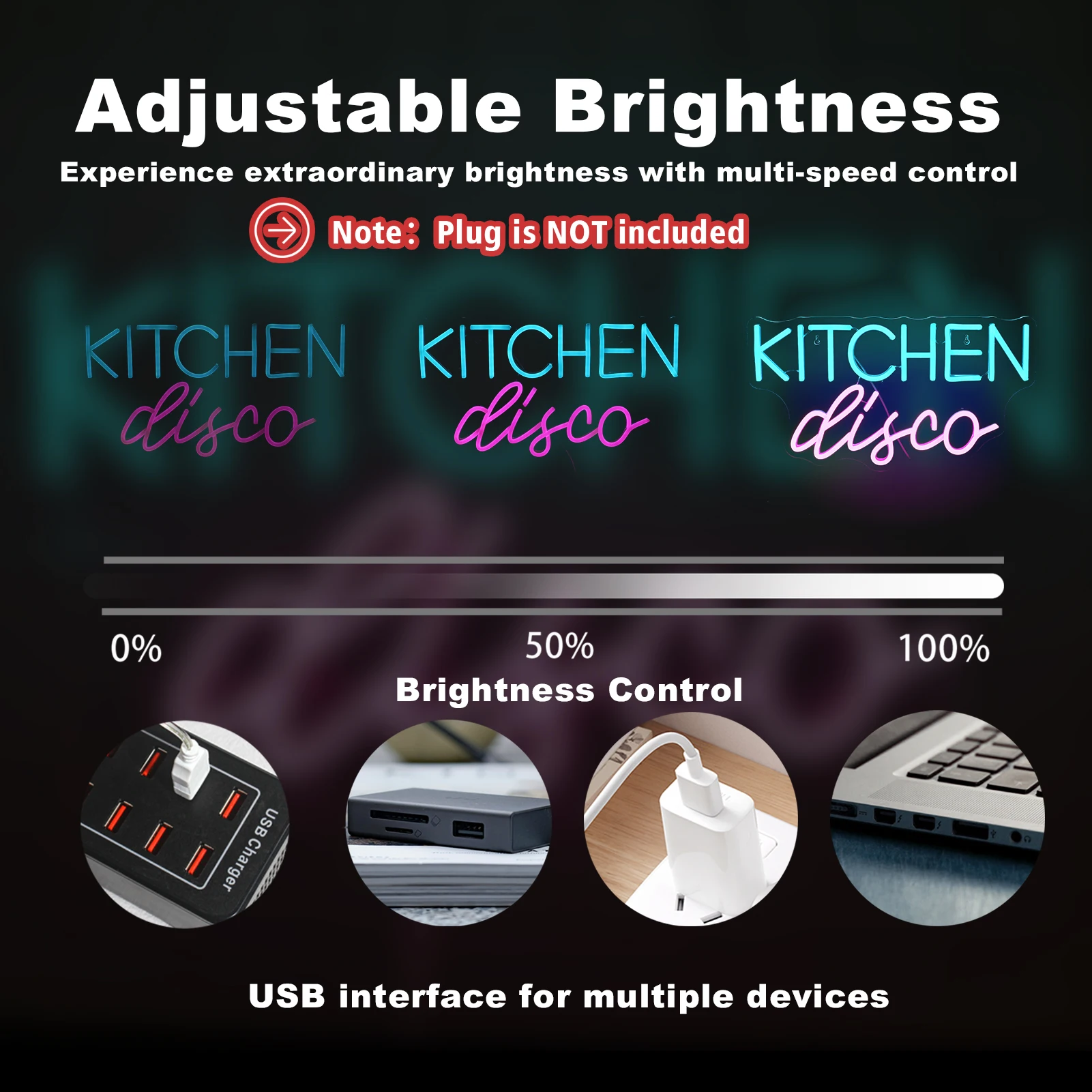 Kitchen Disco Neon Sign Home Bar Party Lounge Restaurant Private Kitchen Room Decor USB Powered with Dimmable Switch Neon