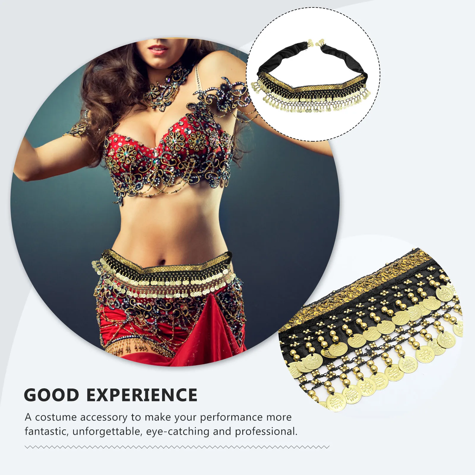 

Belly Dance Skirt Coin Kids Girls Black Scarf Hip Belt for Children Dancing Practice Stage Performance Costumes