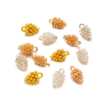 20 unids/lote de colgantes de conos de pino de 12x7mm, piezas de cobre, dijes colgantes para pulsera DIY, accesorios de joyería para oreja, fabricación artesanal